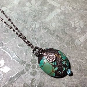 Silver, Chrysocolla and Turquoise Charm Necklace